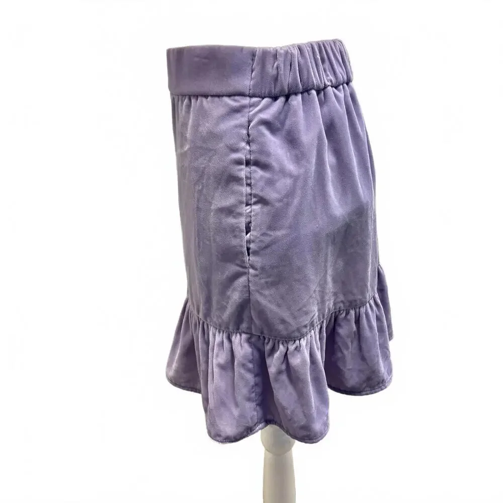 J. Crew Lavender Purple Velvet Ruffled Short Skirt Pleated Coquette Fairy Glam